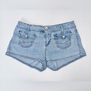 Y2K L.E.I. Ashley Micro Jean Shorts Size 5 Light Wash Winnie Low Rise Baddie